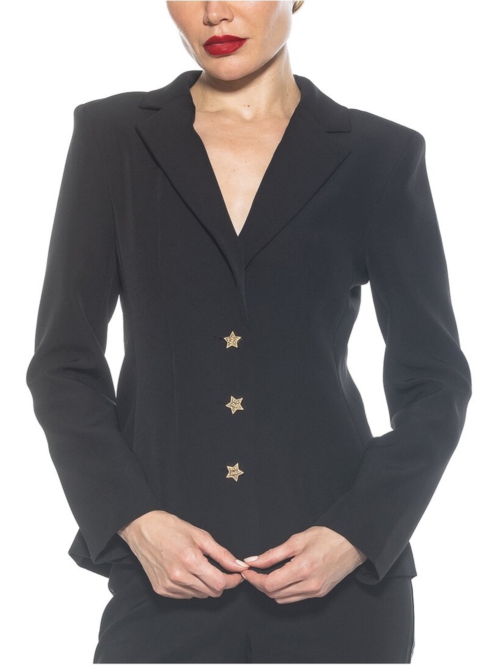 Alexia Admor Black Tailored Blazer Gold Star Buttons Fitted Size 2
